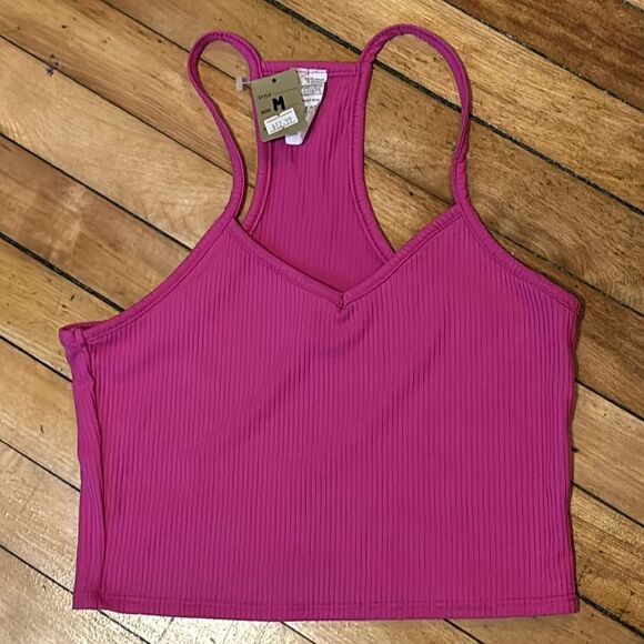 Women’s Hot Barbie Pink Cropped Spaghetti Strap and Ribbed Tank Top Size Medium - Picture 1 of 4